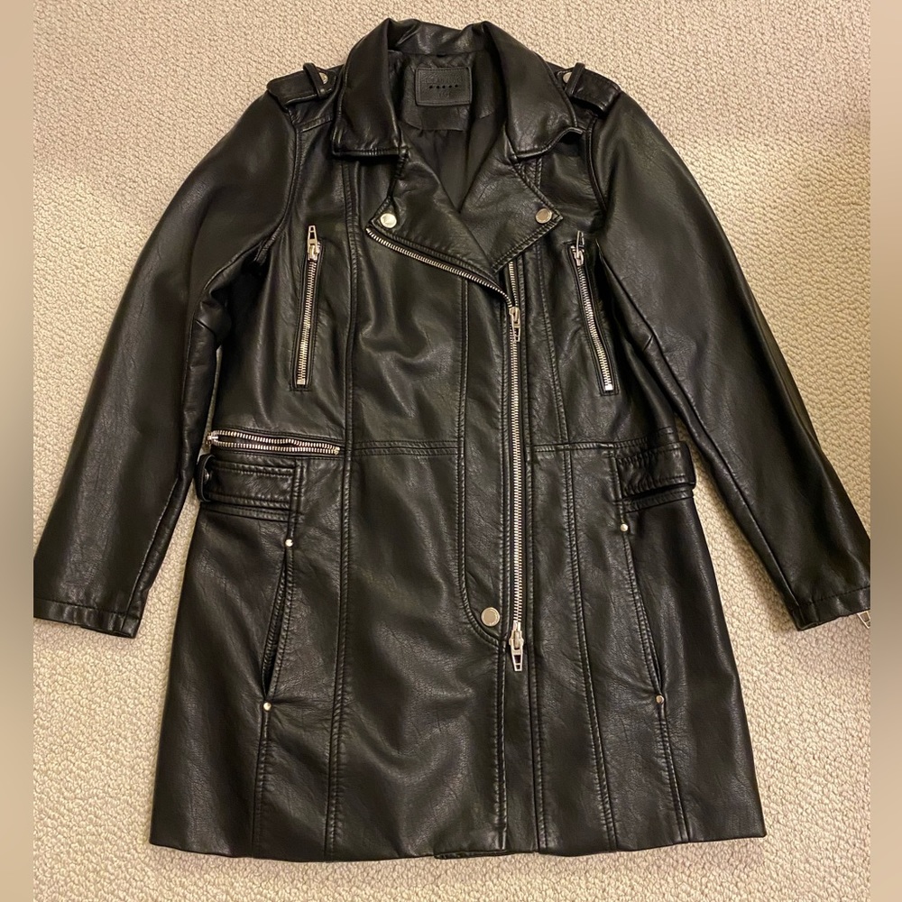 Vegan Leather Long Biker Jacket